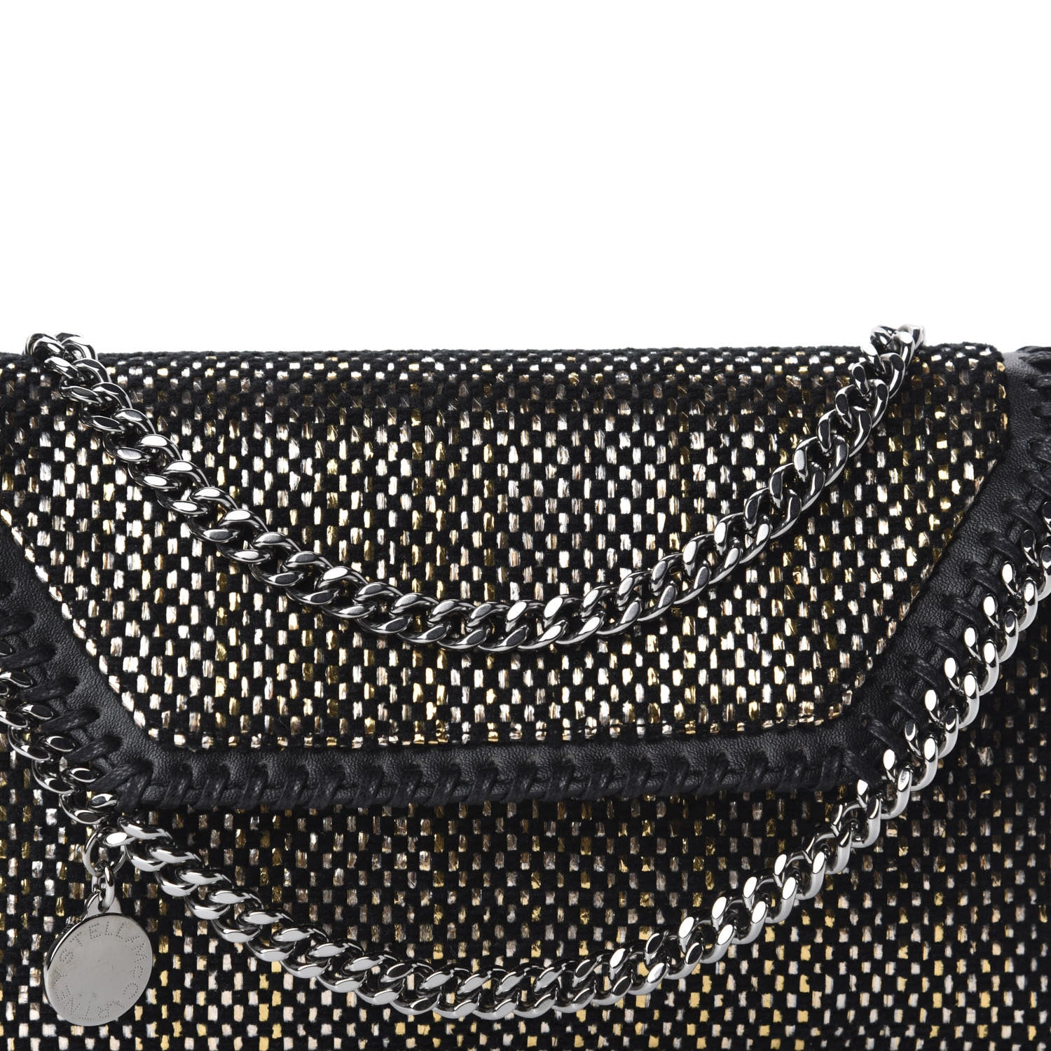 Stella McCartney Metallic Woven Raffia Falabella Mini Crossbody Black Gold 9 of 9