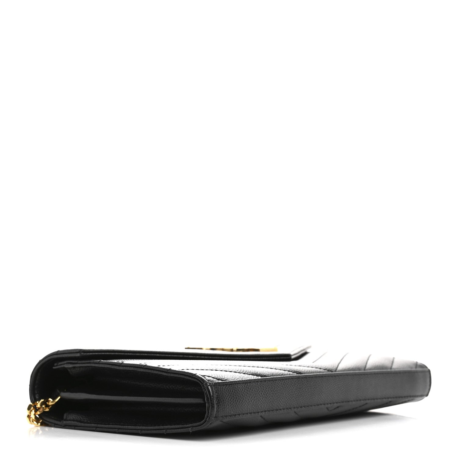 Saint Laurent Grain De Poudre Matelasse Chevron Monogram Chain Wallet Black 4 of 13