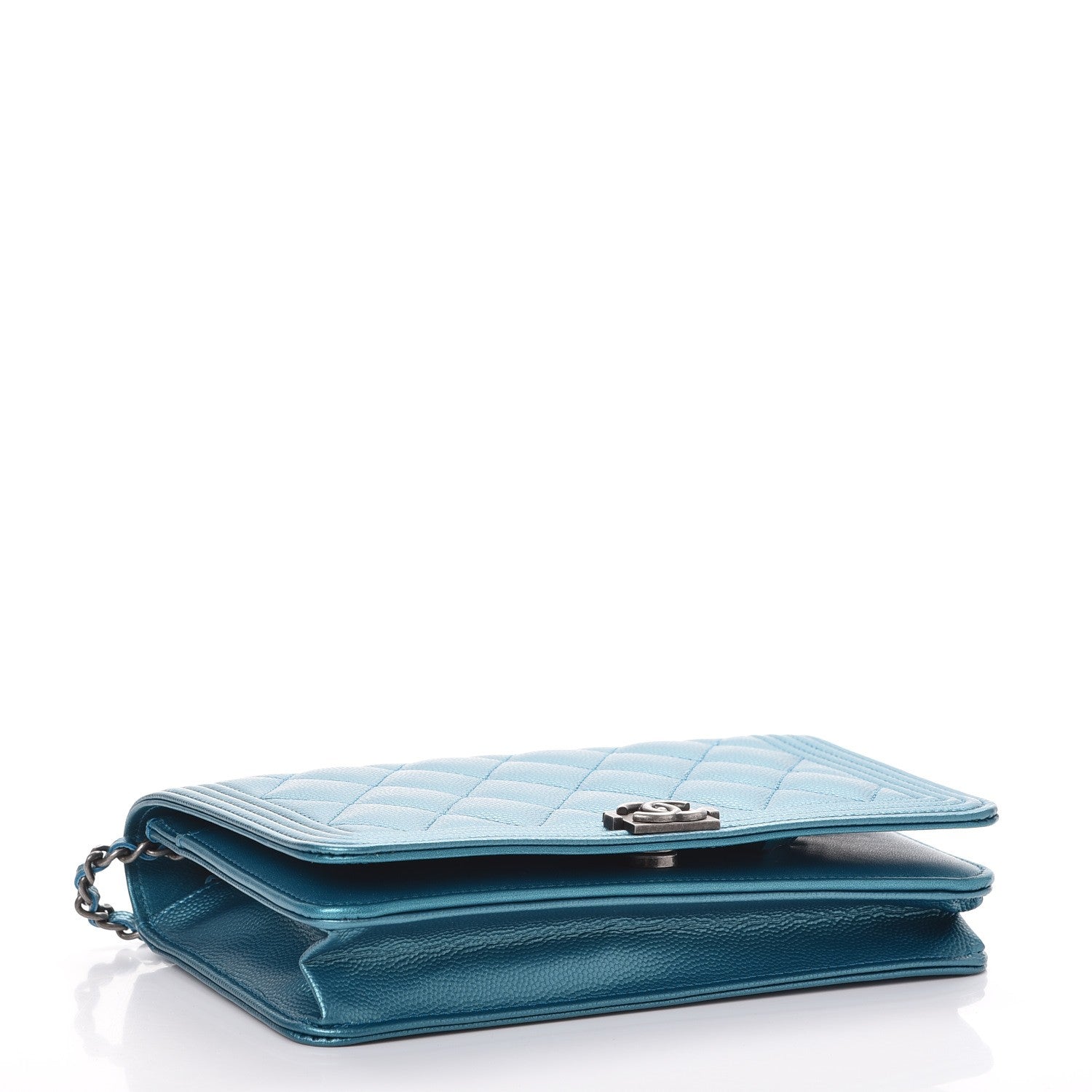 Chanel Metallic Caviar Quilted Boy Wallet On Chain WOC Turquoise 4 of 8