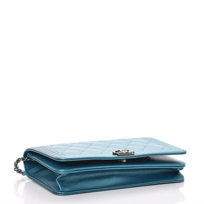 Chanel Metallic Caviar Quilted Boy Wallet On Chain WOC Turquoise 4 of 8