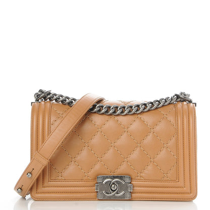 Chanel Calfskin Quilted Double Stitch Medium Boy Flap Camel 1 of 8