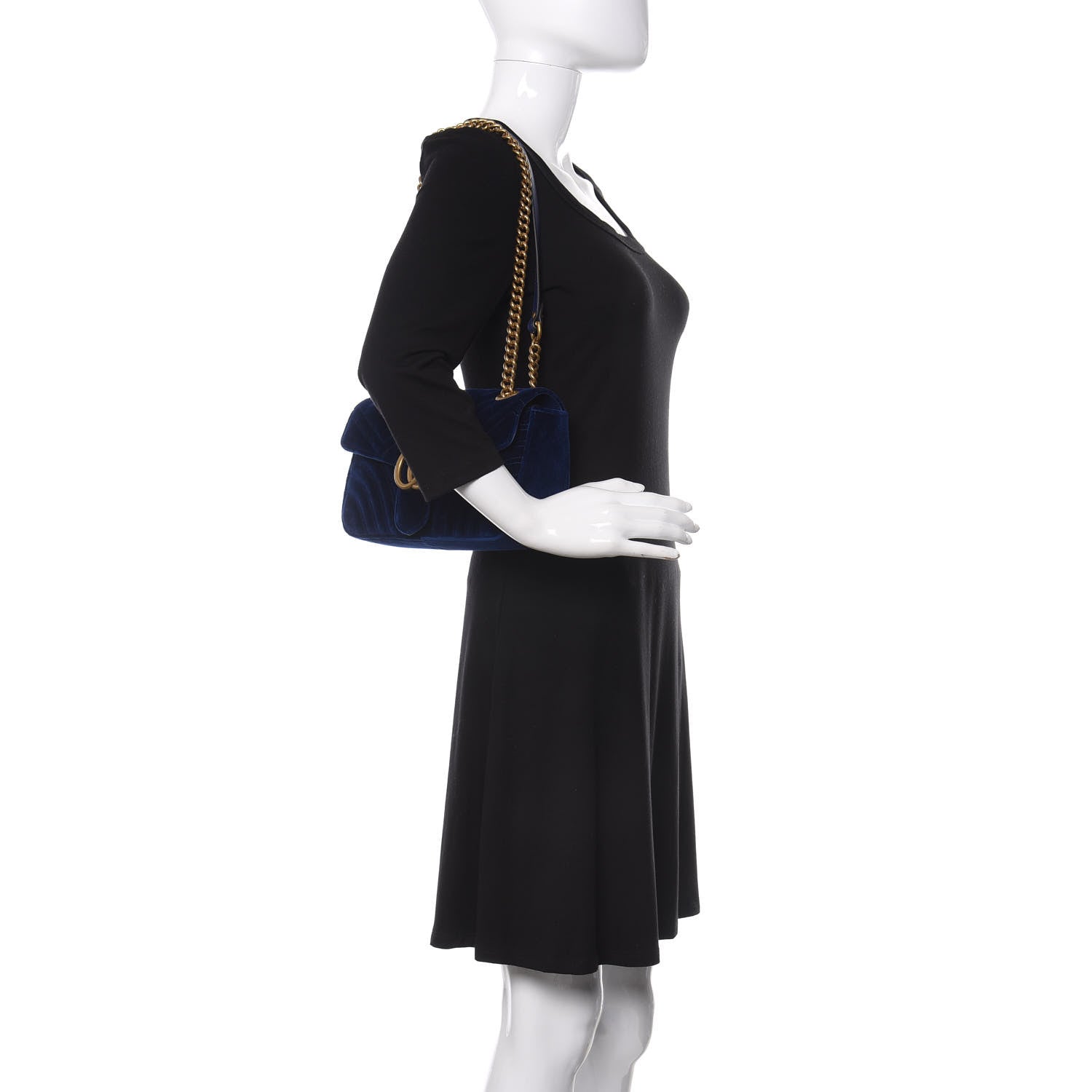 Gucci Velvet Matelasse Small GG Marmont Shoulder Bag Cobalt Blue 2 of 9