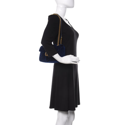 Gucci Velvet Matelasse Small GG Marmont Shoulder Bag Cobalt Blue 2 of 9