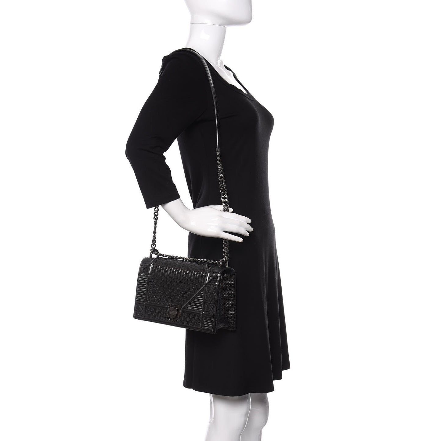 Metallic Patent Micro-Cannage Medium Diorama Flap Bag Onyx Black