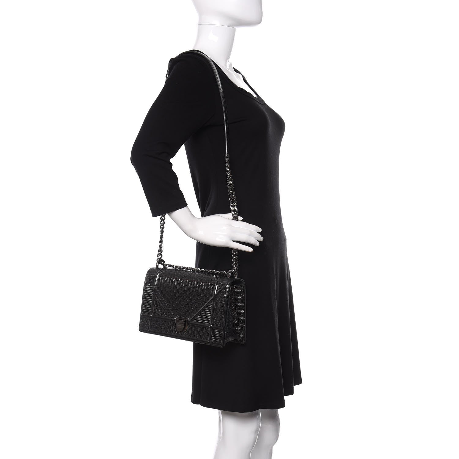 Christian Dior Metallic Patent Micro-Cannage Medium Diorama Flap Bag Onyx Black 2 of 12