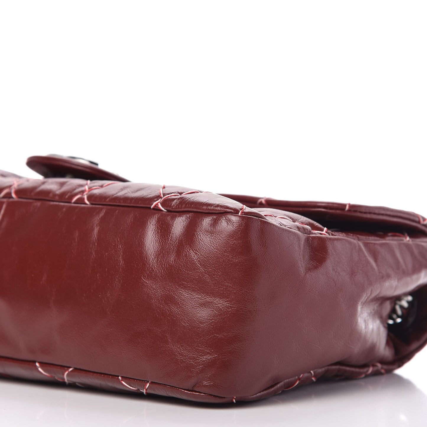 Glazed Goatskin Double Stitch Flap Red