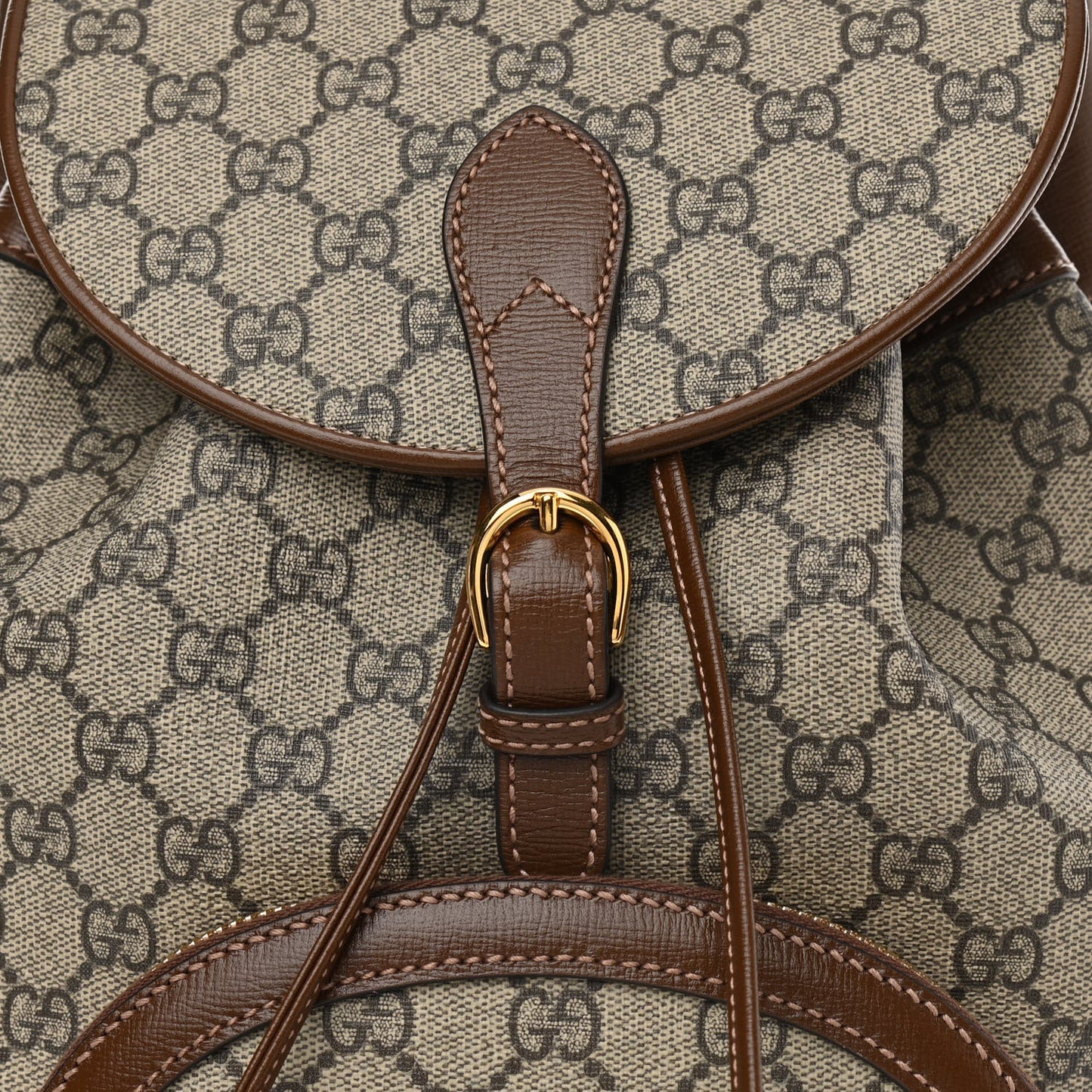 GG Supreme Monogram Calfskin Horsebit 1955 Single Buckle Backpack Beige Brown Sugar