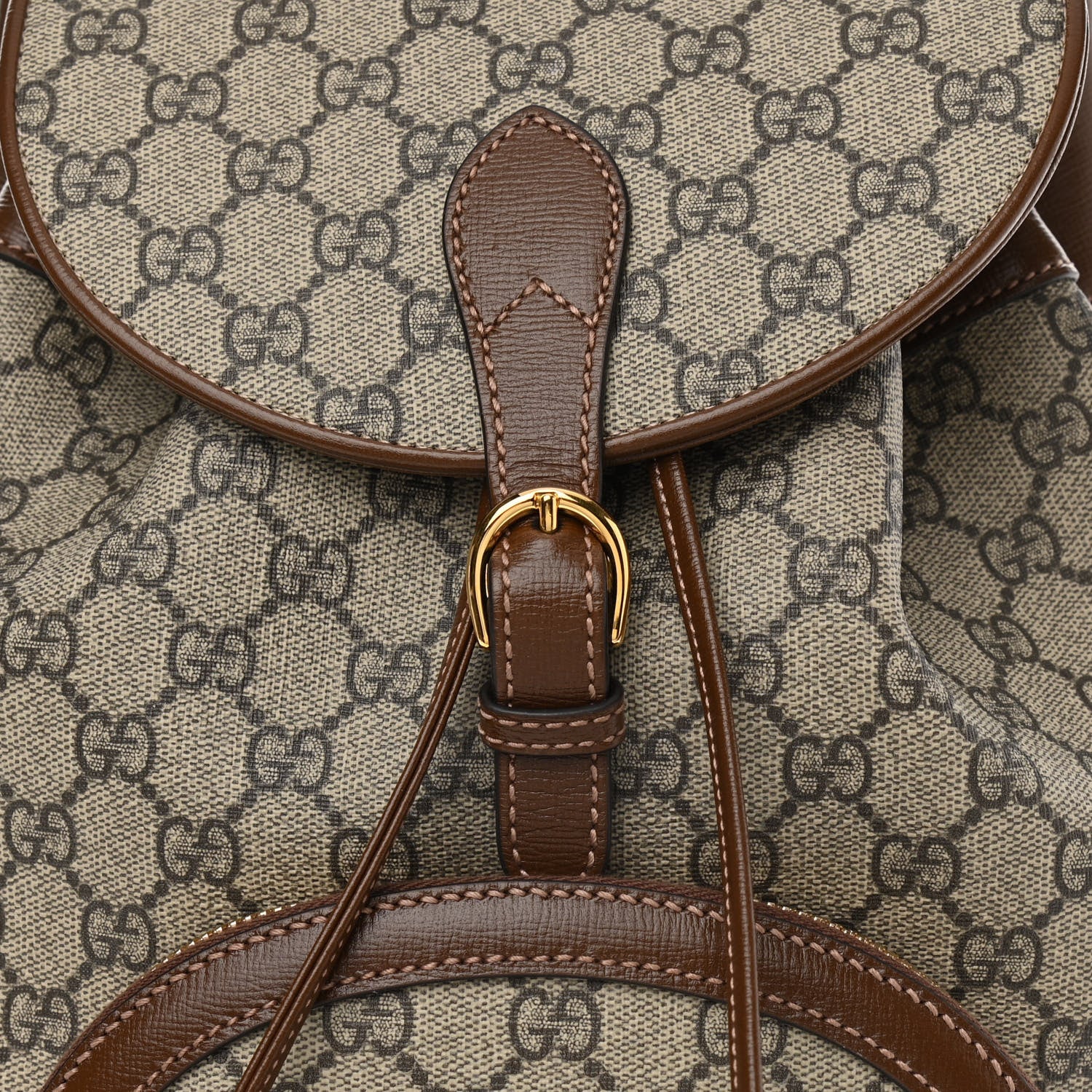 Gucci GG Supreme Monogram Calfskin Horsebit 1955 Single Buckle Backpack Beige Brown Sugar 8 of 13