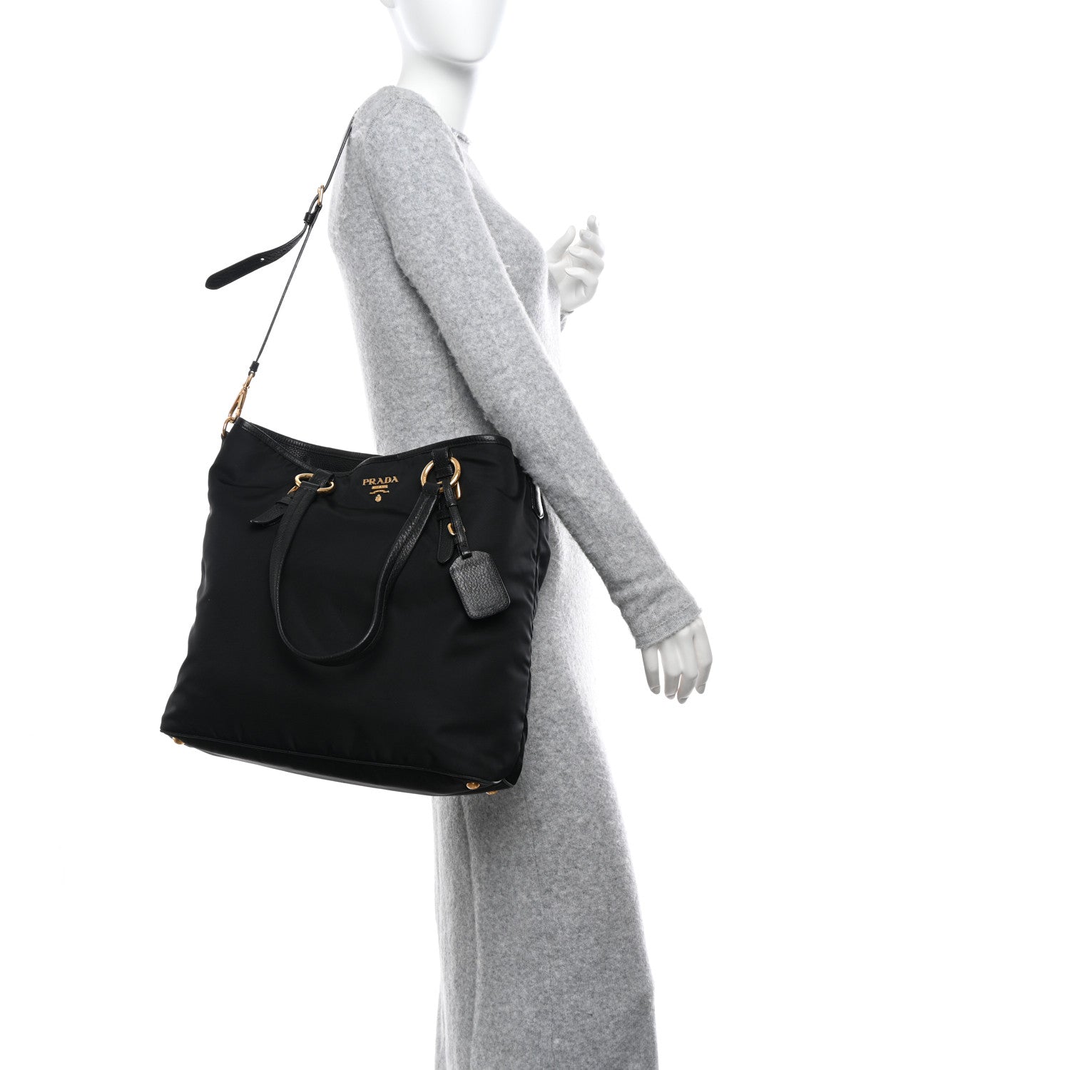 Prada Tessuto Nylon Vitello Daino Tote Black 2 of 13