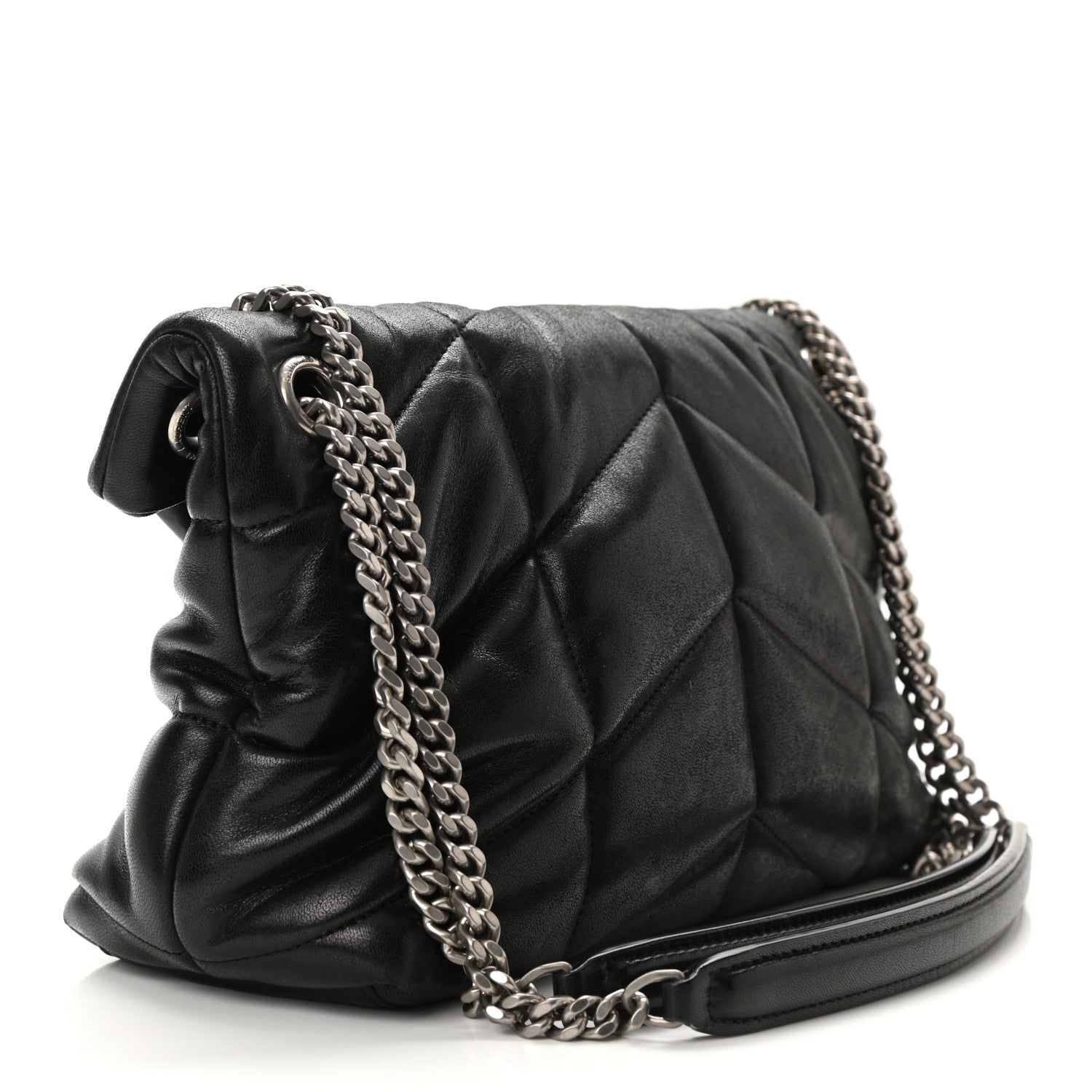 Saint Laurent Lambskin Quilted Small Loulou Puffer Monogram Chain Satchel Black 2 of 9