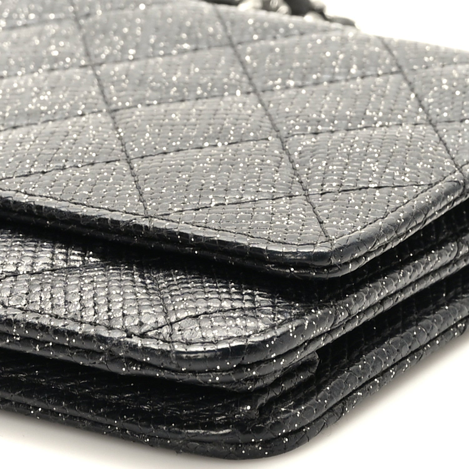 Chanel Glitter Calfskin Quilted Wallet on Chain WOC Black 10 of 11
