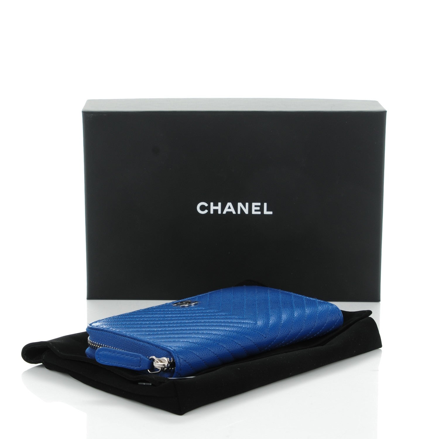 Chanel Caviar Chevron Quilted Small Zip Around Wallet Bright Blue 4 of 8