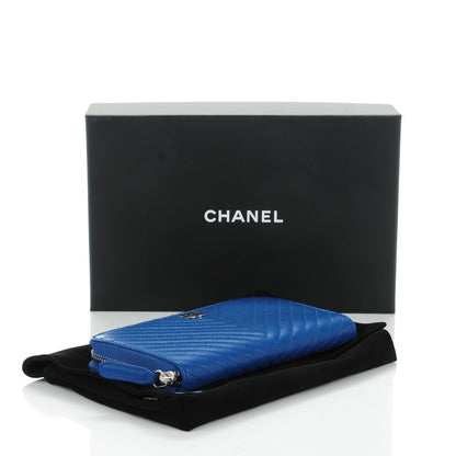 Chanel Caviar Chevron Quilted Small Zip Around Wallet Bright Blue 4 of 8