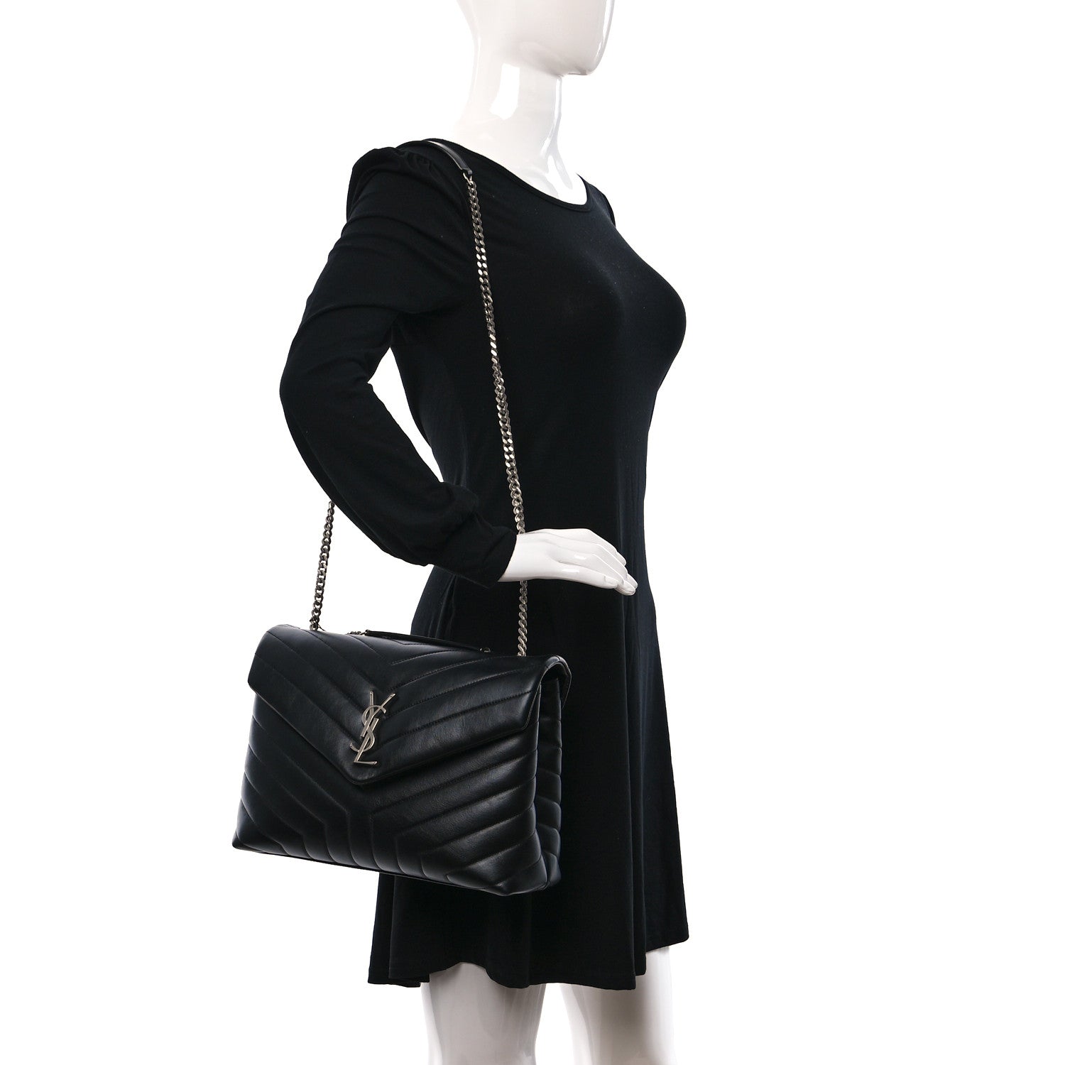 Saint Laurent Calfskin Y Quilted Monogram Medium Loulou Chain Satchel Black 2 of 11