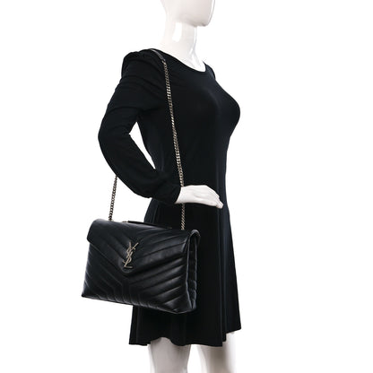 Saint Laurent Calfskin Y Quilted Monogram Medium Loulou Chain Satchel Black 2 of 11