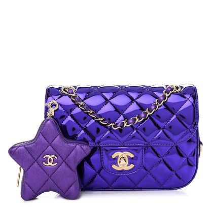 Chanel Mirror Calfskin Metallic Calfskin Quilted Hollywood Boulevard Mini Flap With Star Coin Purse Purple 1 of 10