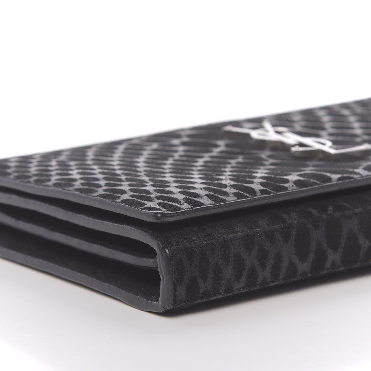 Suede Python Embossed Monogram Chain Wallet Black