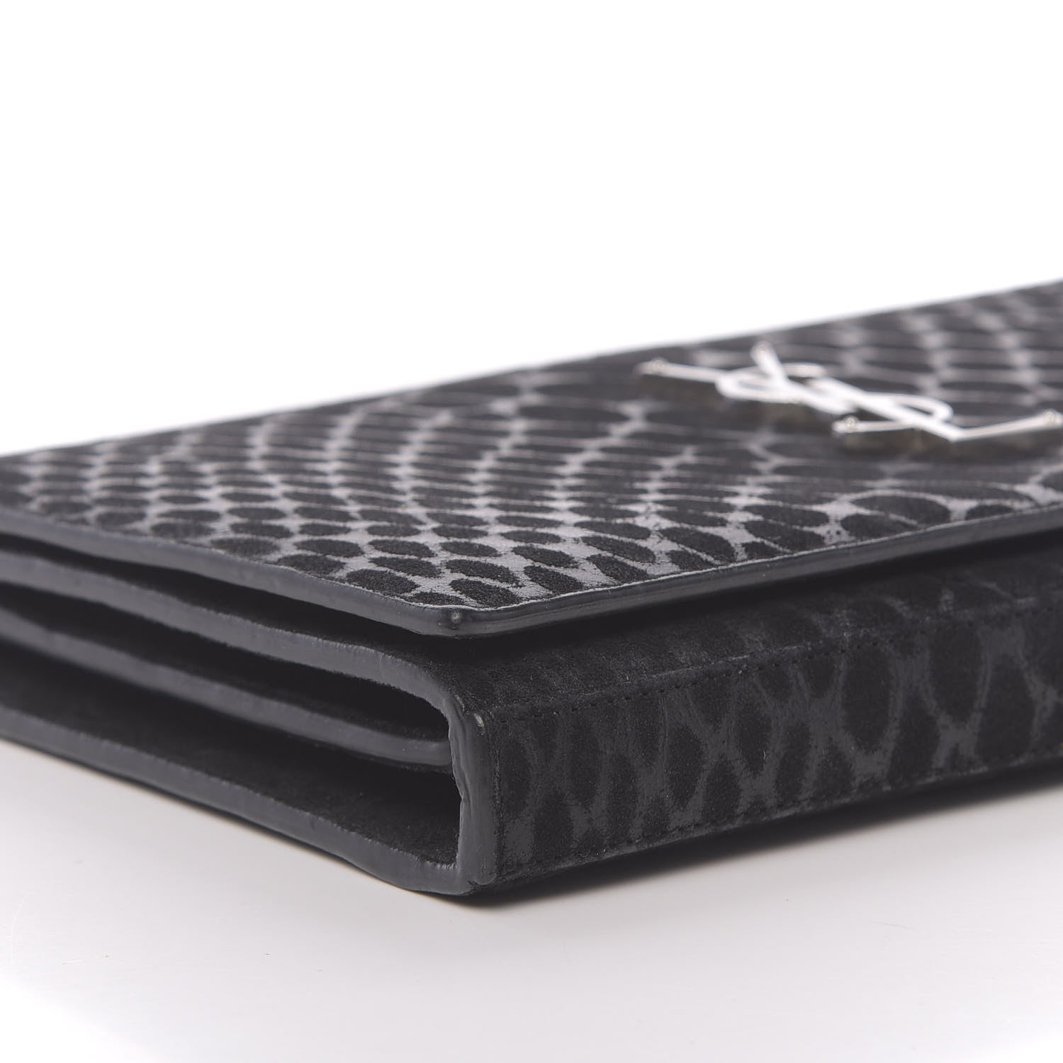 Saint Laurent Suede Python Embossed Monogram Chain Wallet Black 8 of 15