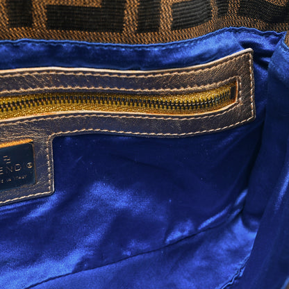 Fendi Zucca Floral Embroidered Baguette Tobacco Gold 10 of 14