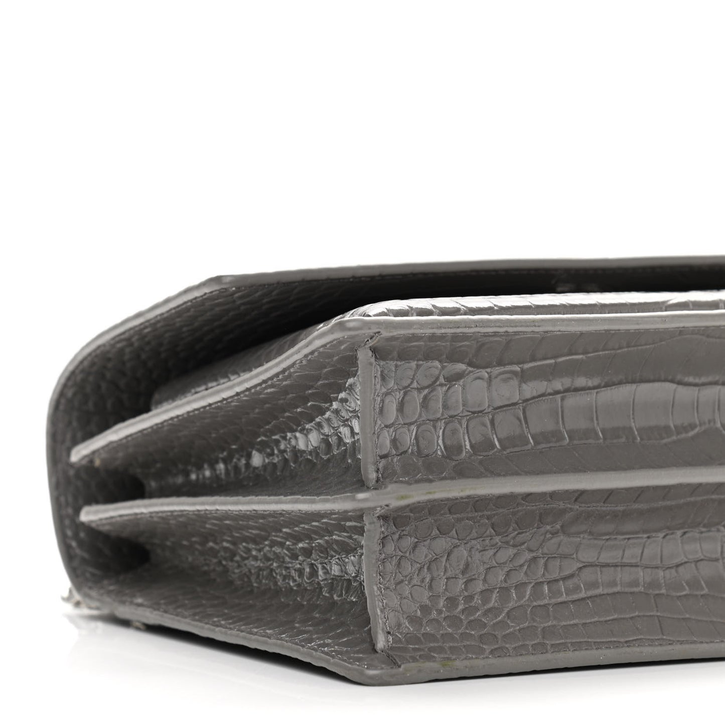 Calfskin Crocodile Embossed Medium Monogram Sunset Fog