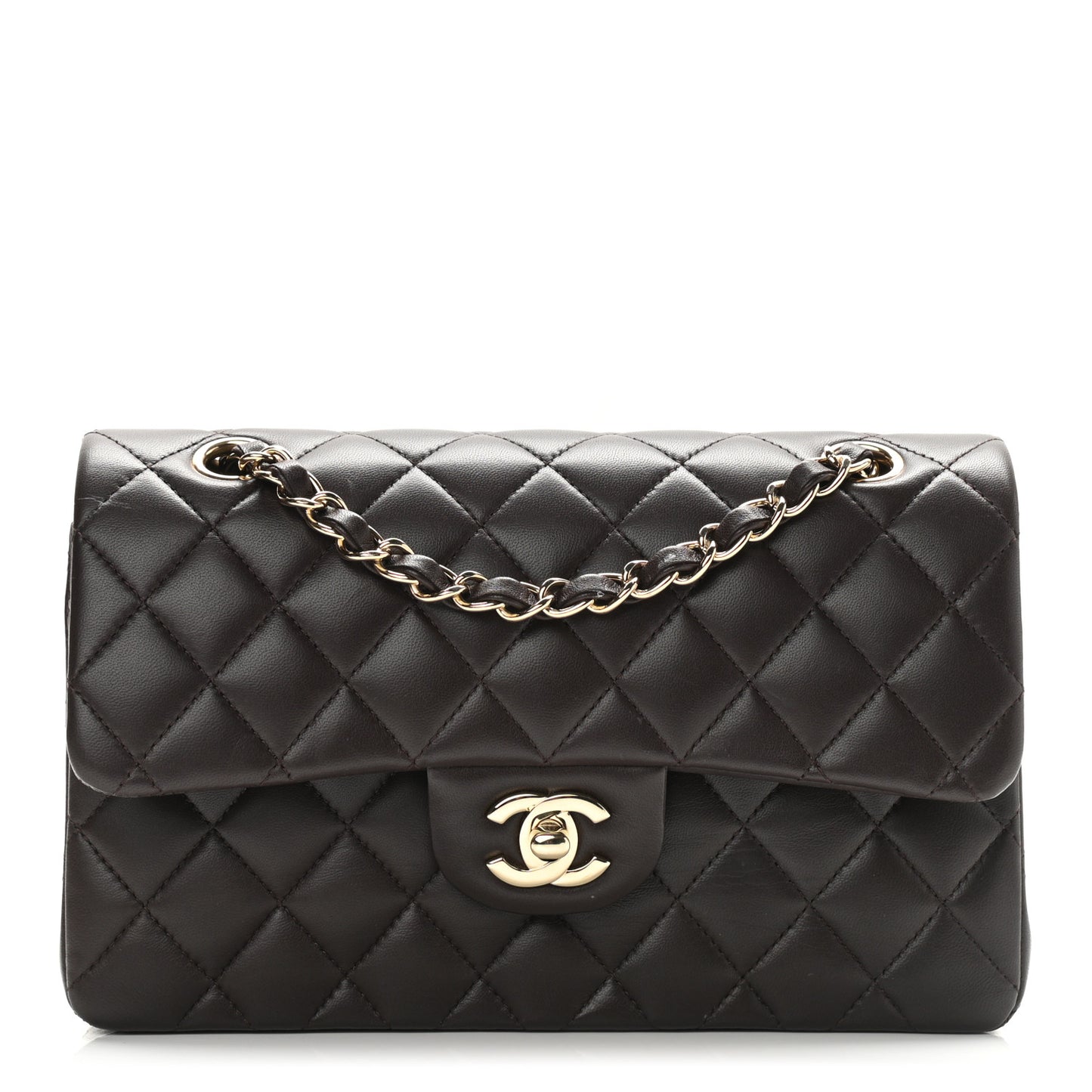 Lambskin Quilted Small Double Flap Dark Brown