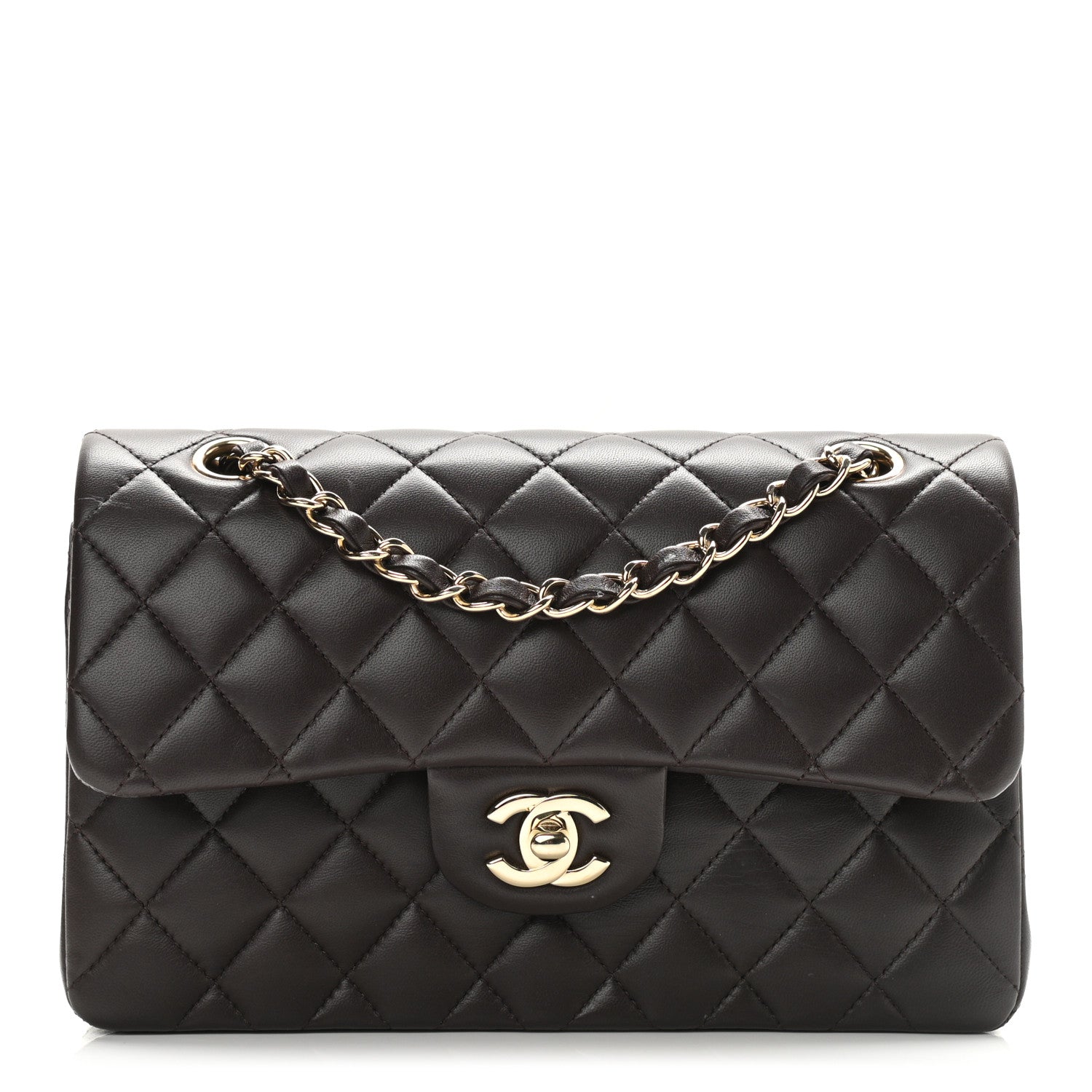 Chanel Lambskin Quilted Small Double Flap Dark Brown 1 of 11
