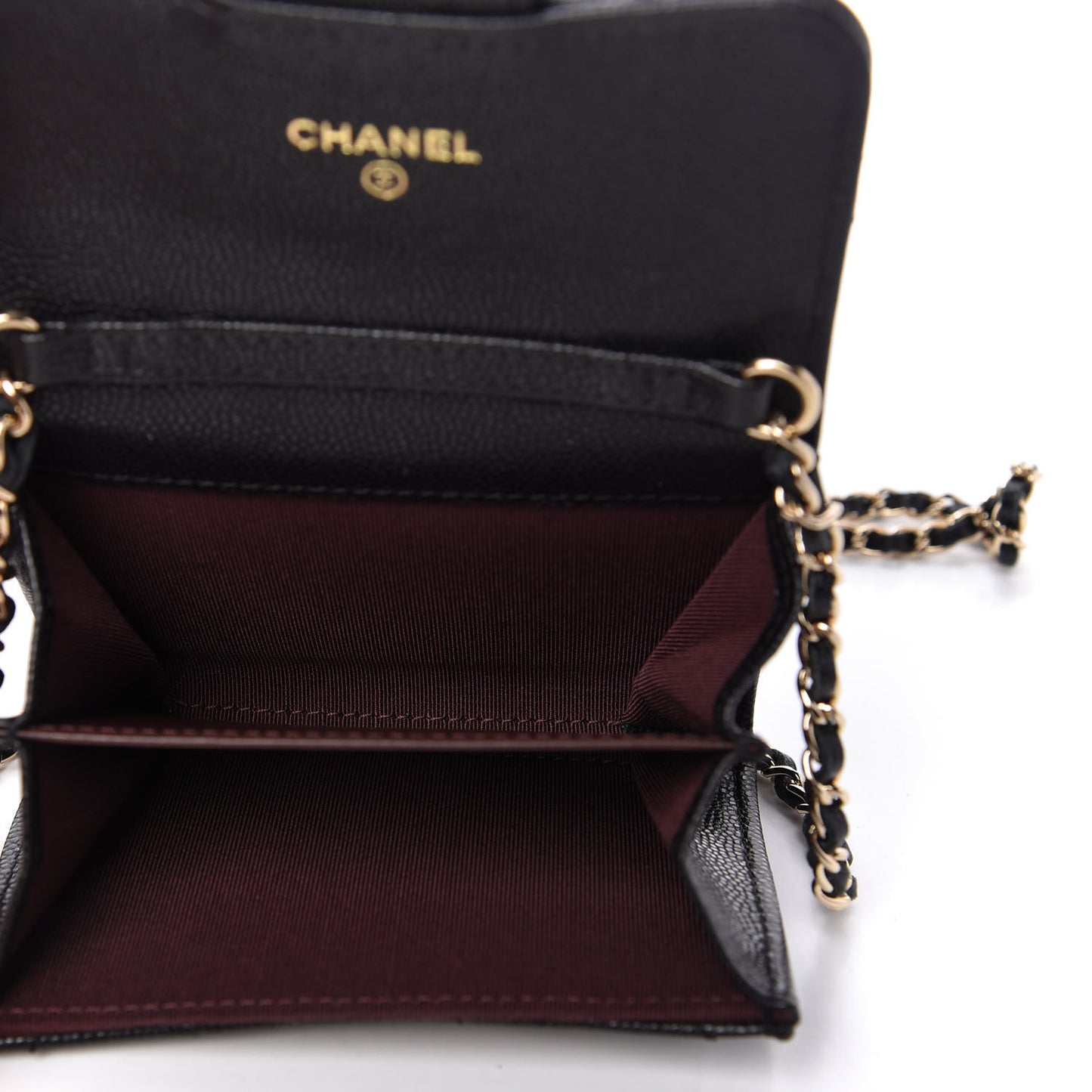 Caviar Quilted Flap Card Holder On Chain Black