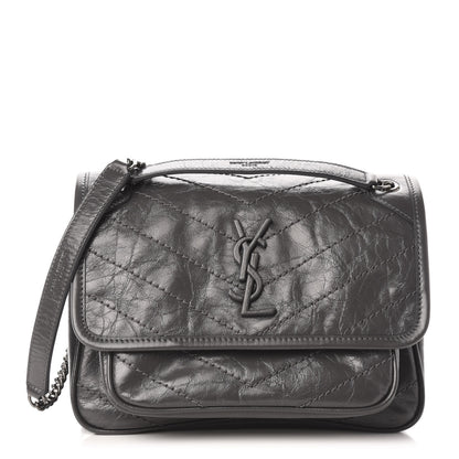 Saint Laurent Crinkled Calfskin Matelasse Monogram Baby Niki Chain Satchel Storm 1 of 12