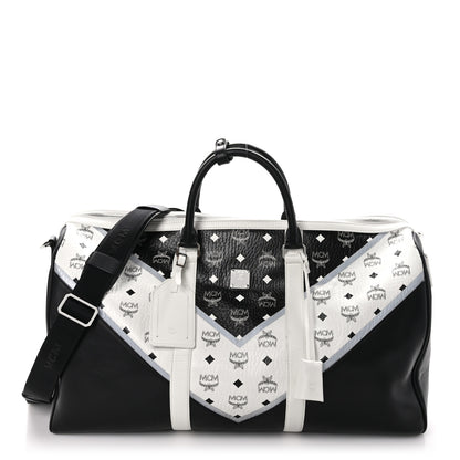 MCM Visetos Chevron Colorblock Ottomar Weekender Duffle Bag Black White 1 of 11