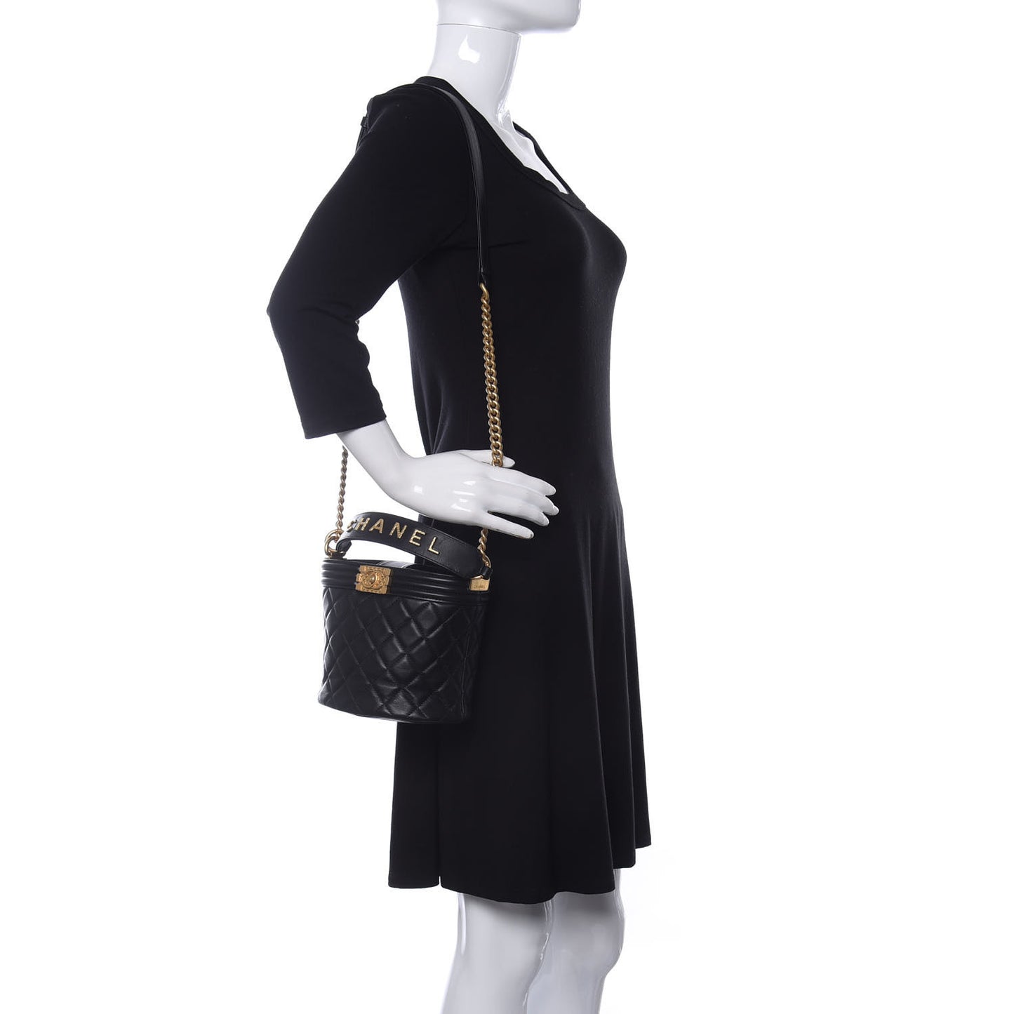 Calfskin Quilted Boy Bucket Bag Black