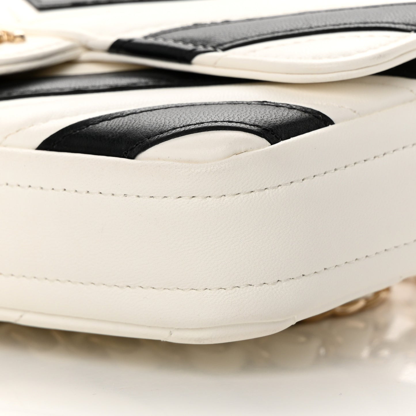 Lambskin Chevron Stitched Flap White Black