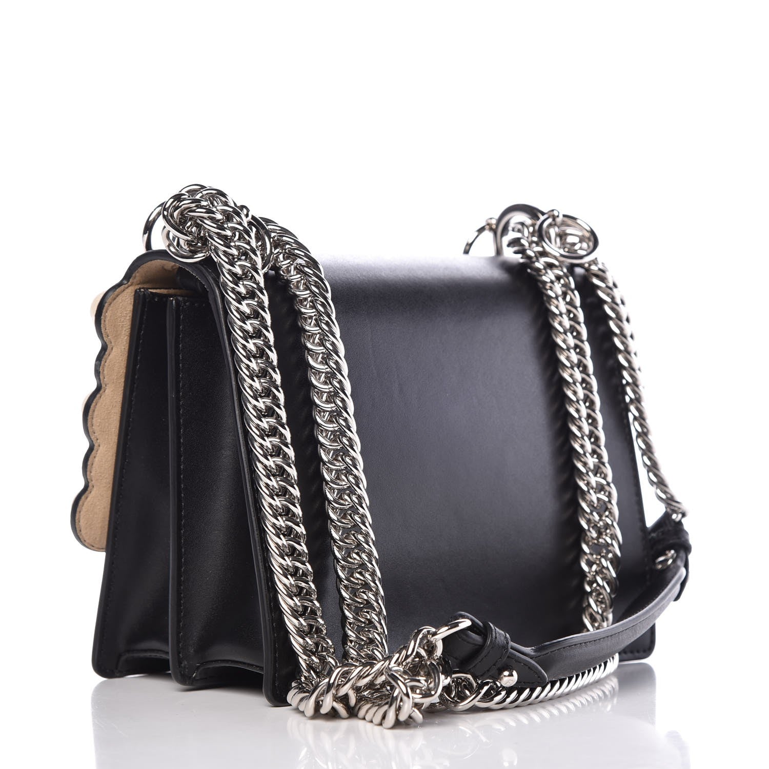 Fendi Vitello Liberty Pearl Scalloped Studded Small Kan I Shoulder Bag Black 3 of 8