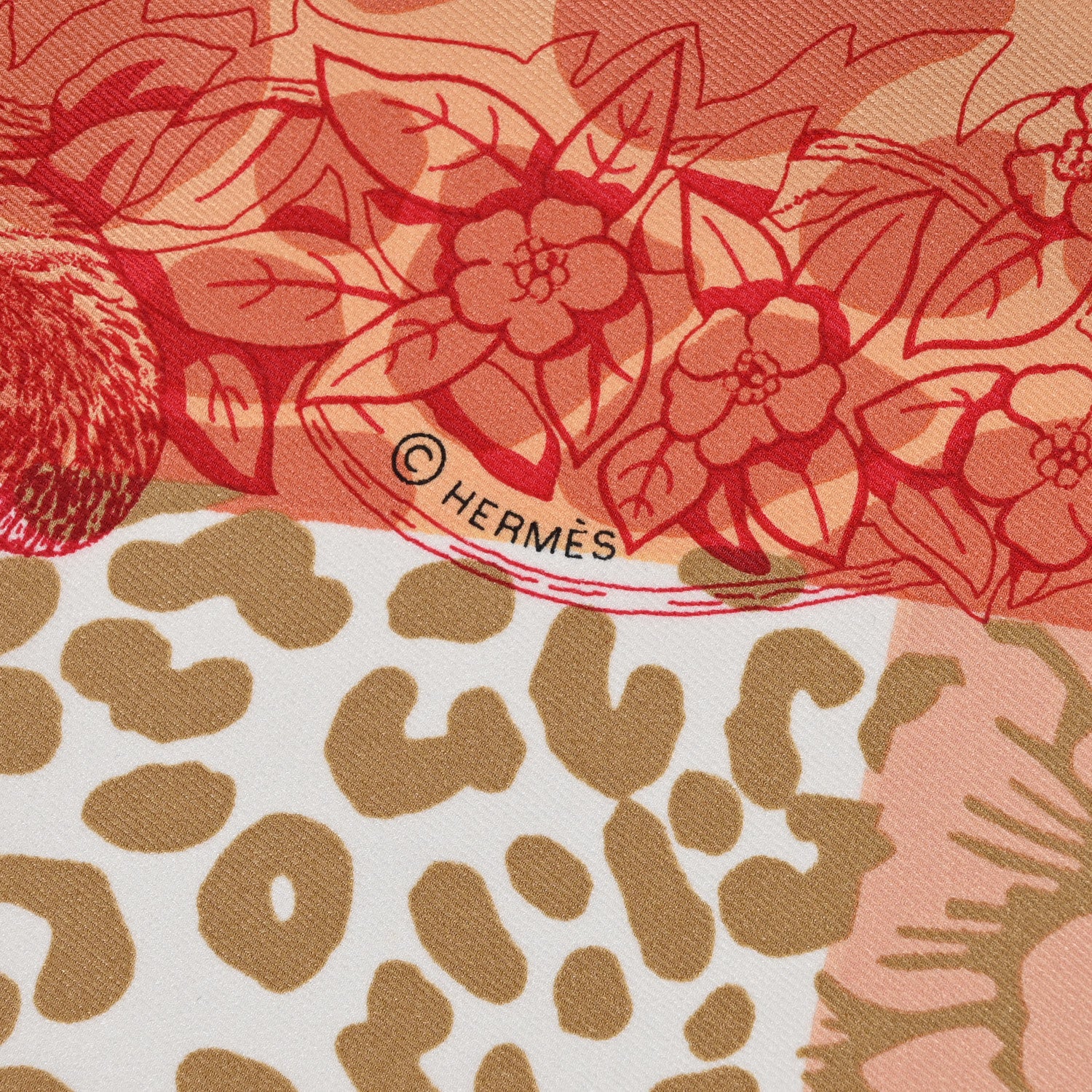 Hermes Silk Jungle Love au Tampon Scarf 70 Beige Rose Rouge 4 of 6