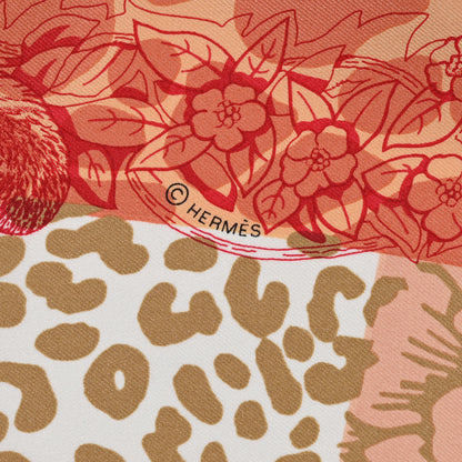 Hermes Silk Jungle Love au Tampon Scarf 70 Beige Rose Rouge 4 of 6