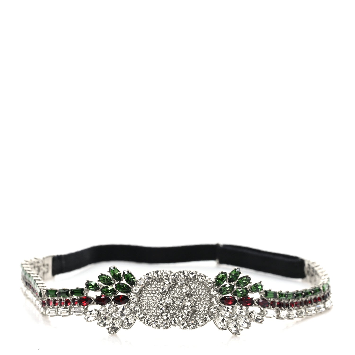 Gucci Crystal Embellished Interlocking GG Headband Green Red 1 of 5