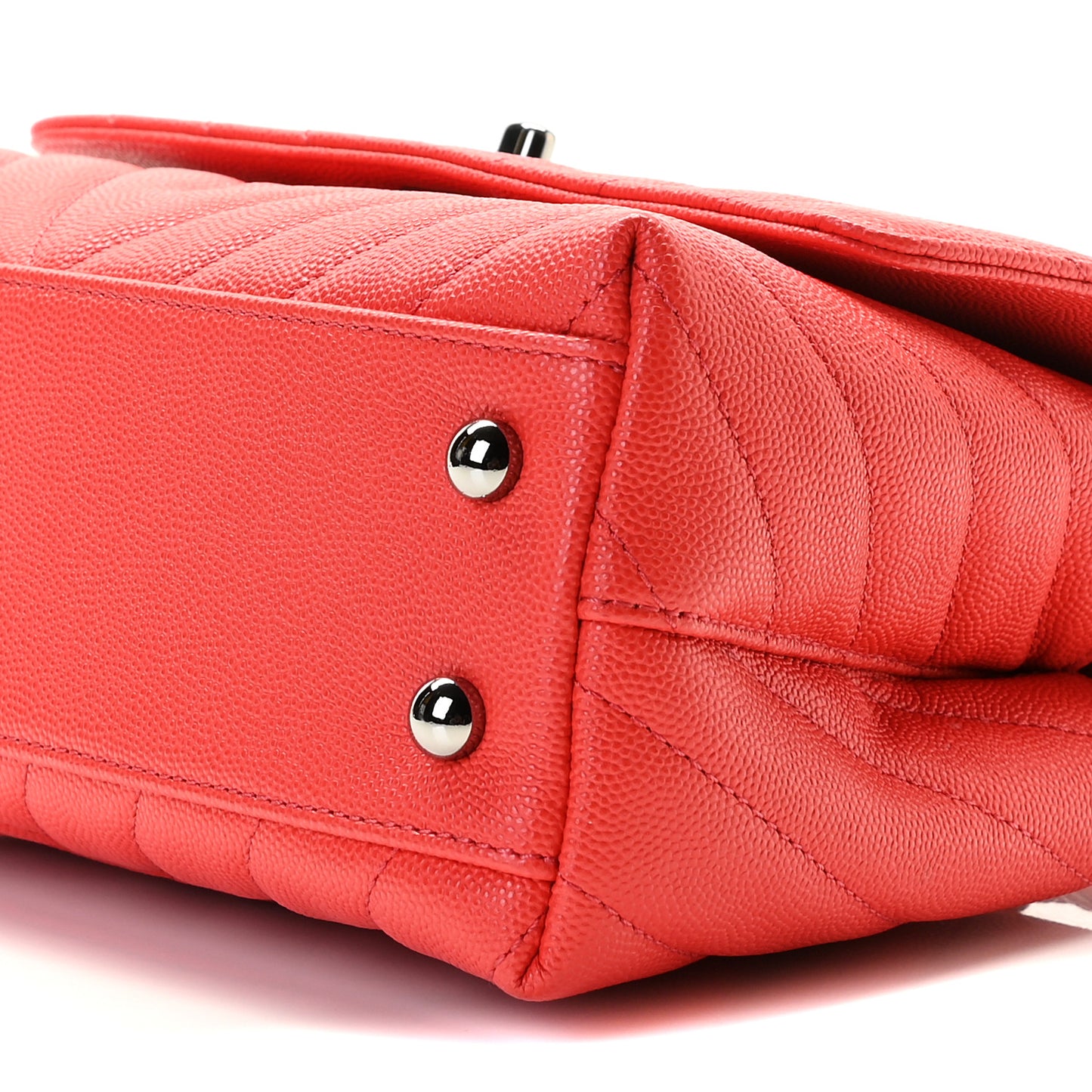 Caviar Chevron Quilted Mini Coco Handle Flap Red
