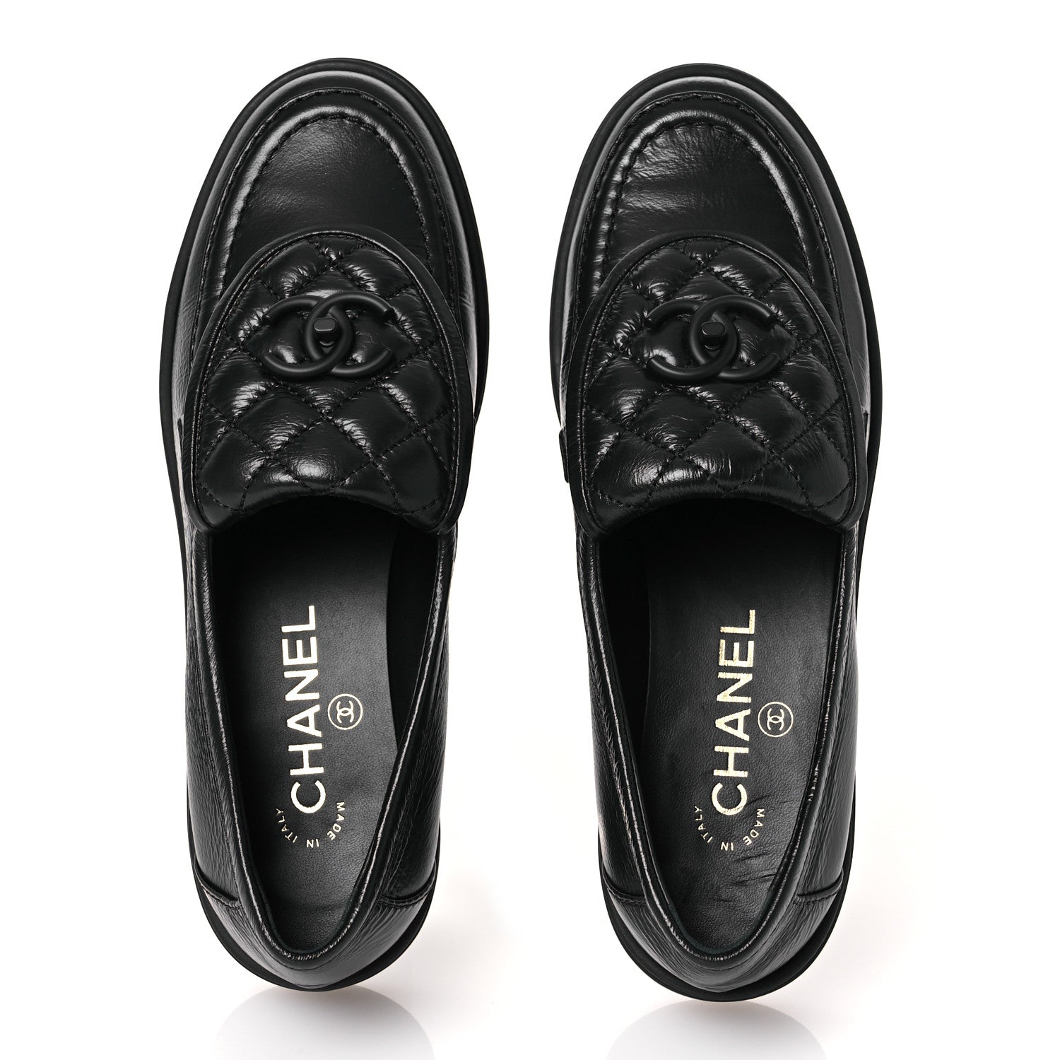 Chanel Crumpled Lambskin Quilted CC Turnlock Loafers 37 Black 2 of 11