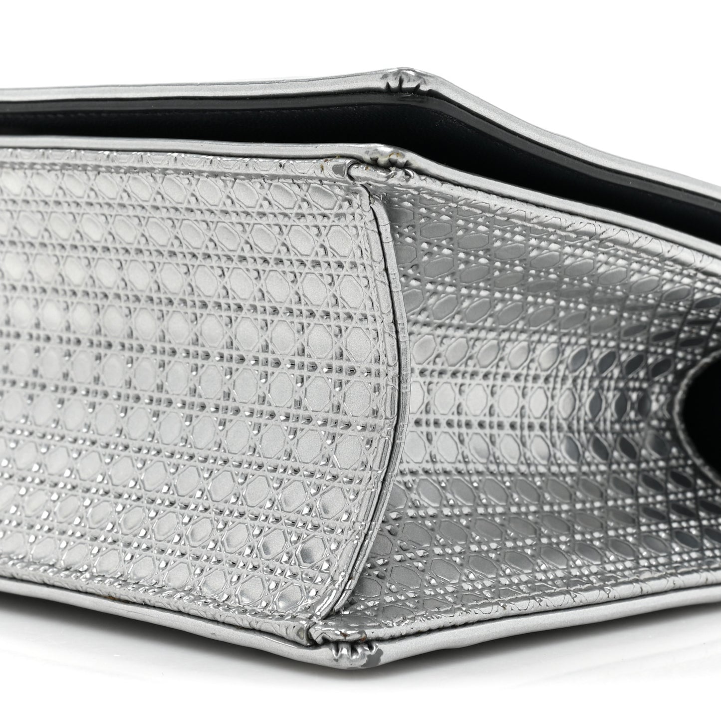 Metallic Patent Micro-Cannage Medium Diorama Flap Bag Silver