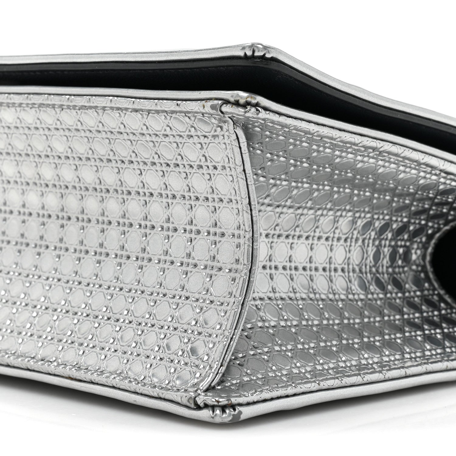 Christian Dior Metallic Patent Micro-Cannage Medium Diorama Flap Bag Silver 7 of 17