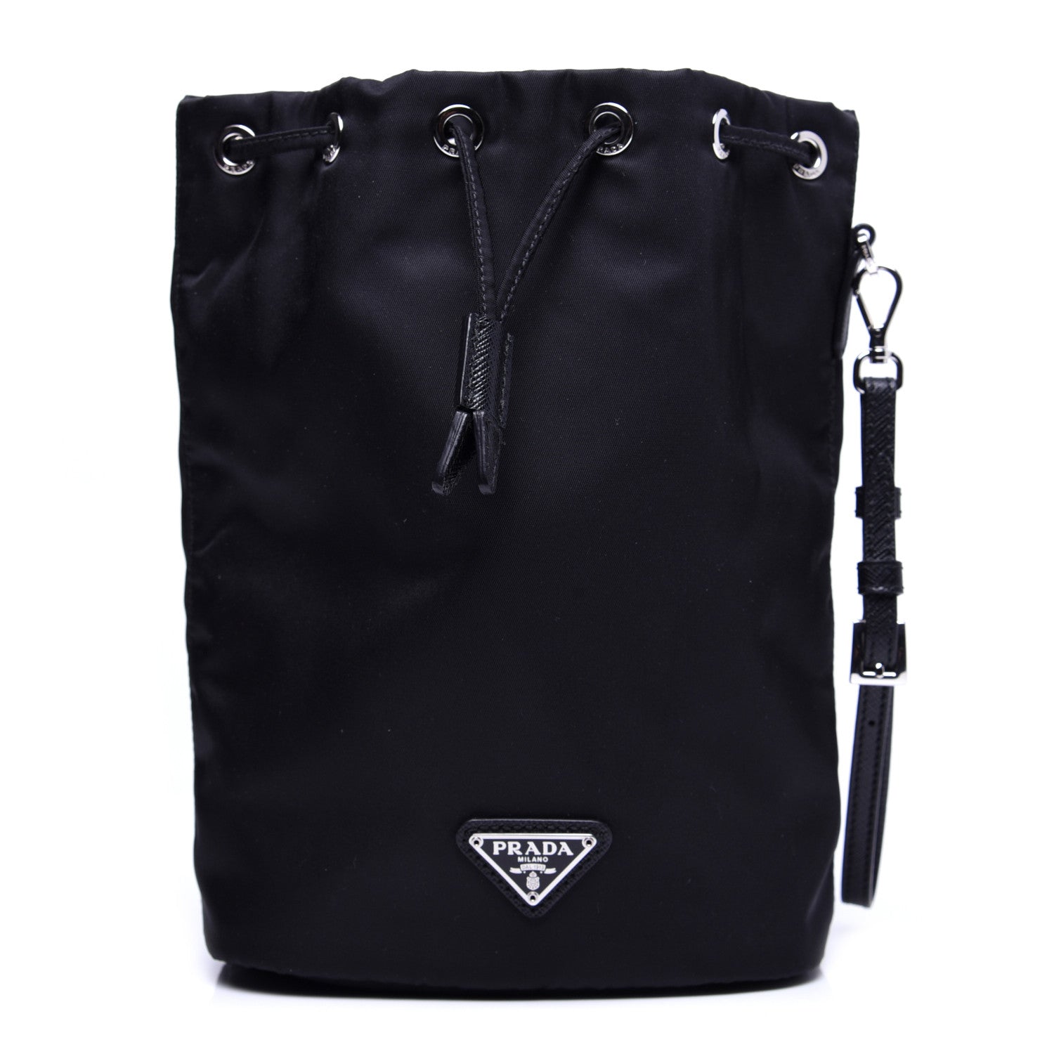 Prada Saffiano Tessuto Nylon Vela Bucket Wristlet Black 1 of 12