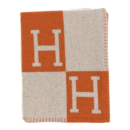 Hermes Wool Cashmere Signature Classic Avalon Blanket Ecru Potiron 1 of 3