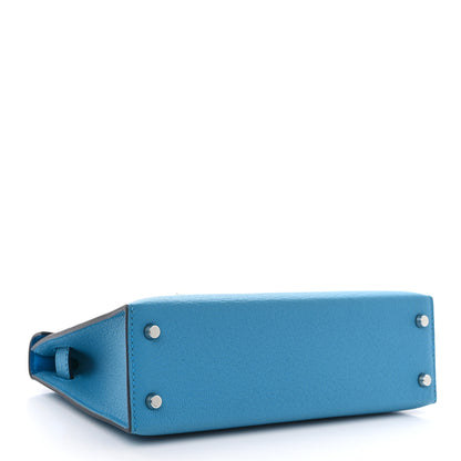 Hermes Chevre Mysore Mini Kelly Sellier 20 Bleu Frida 4 of 11