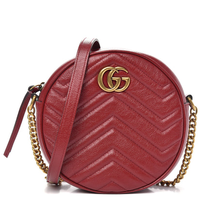 Gucci Glazed Calfskin Matelasse Heart Mini GG Marmont Round Shoulder Bag Romantic Cerise 1 of 10