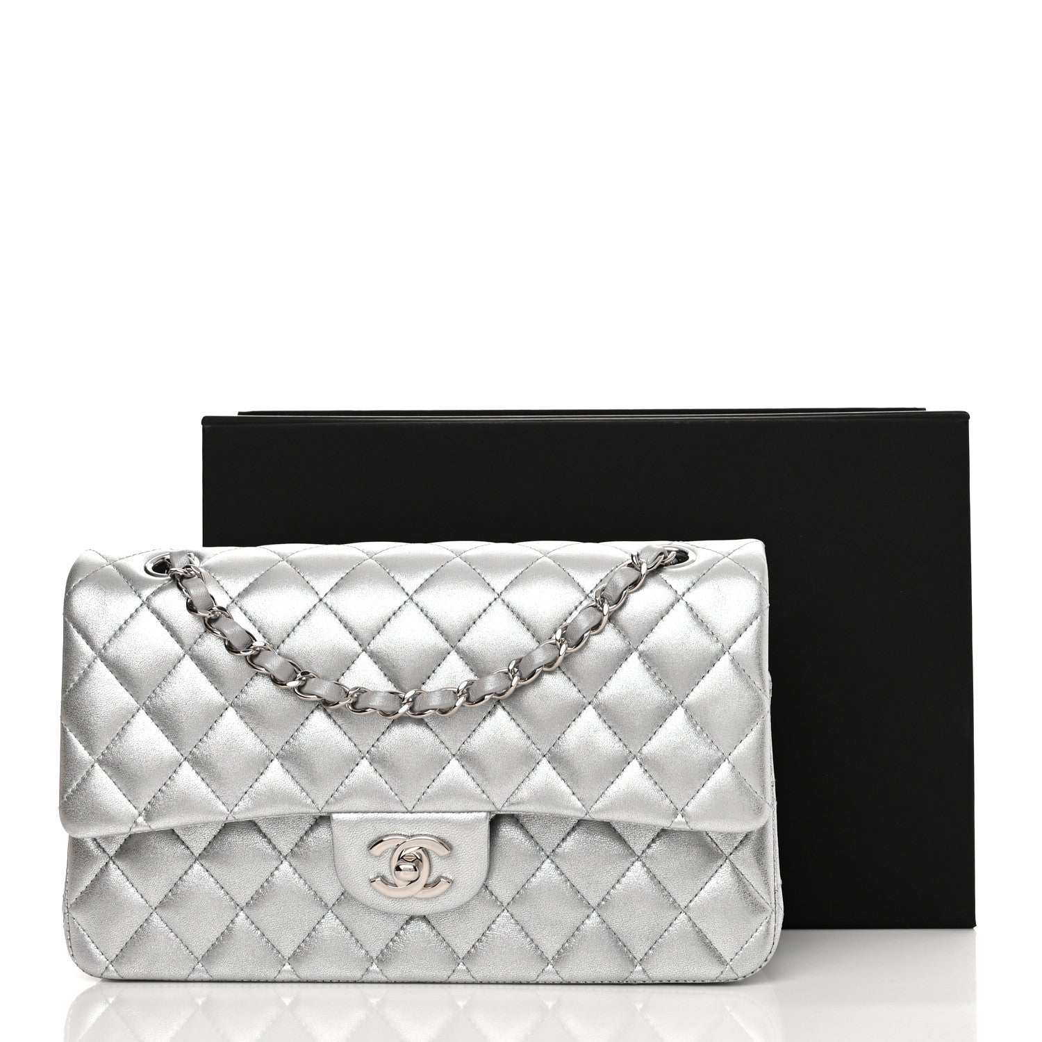 Chanel Metallic Lambskin Quilted Medium Double Flap Silver 11 of 11