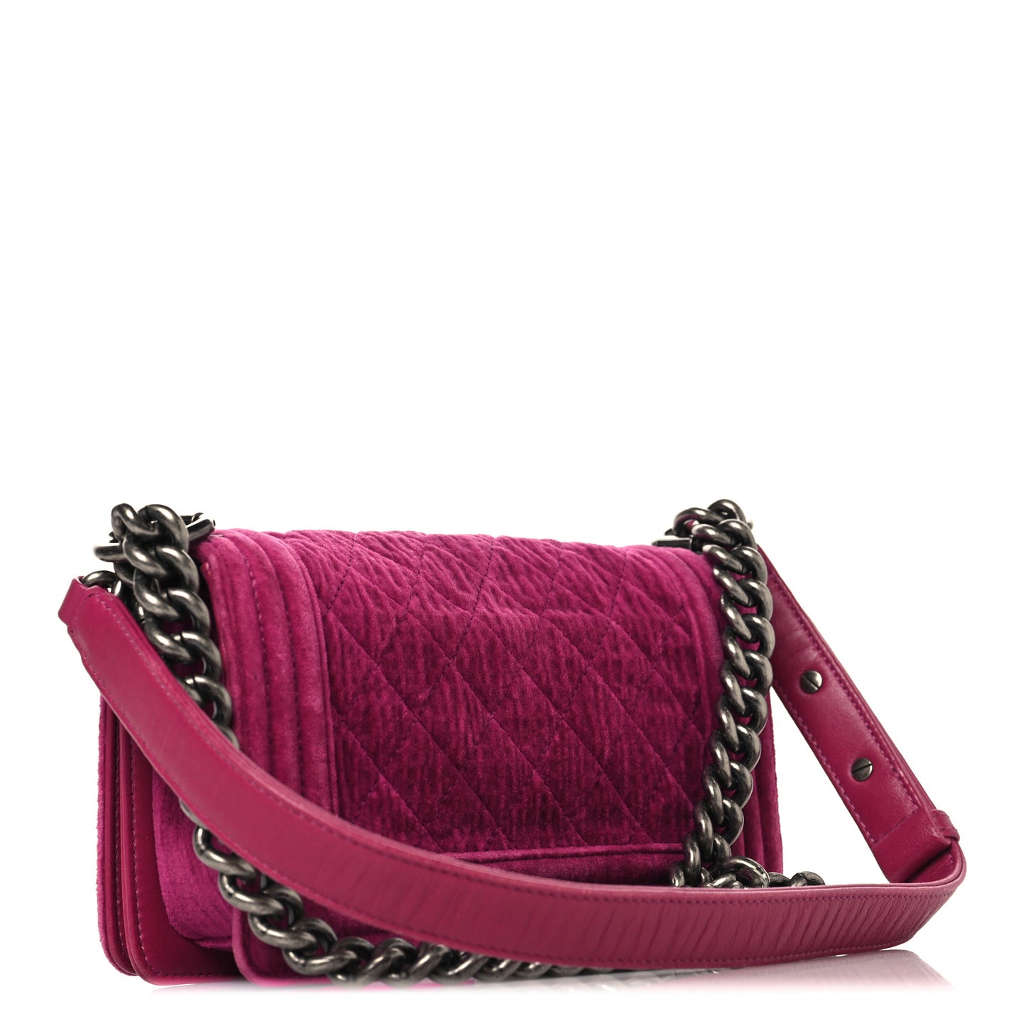Velvet Quilted Small Boy Flap Fuchsia