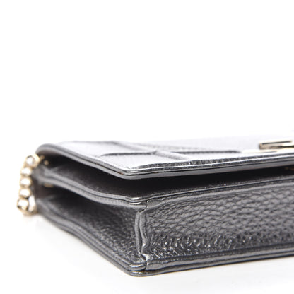 Christian Dior Metallic Grained Calfskin Diorama Wallet on Chain Pouch Silver 6 of 10