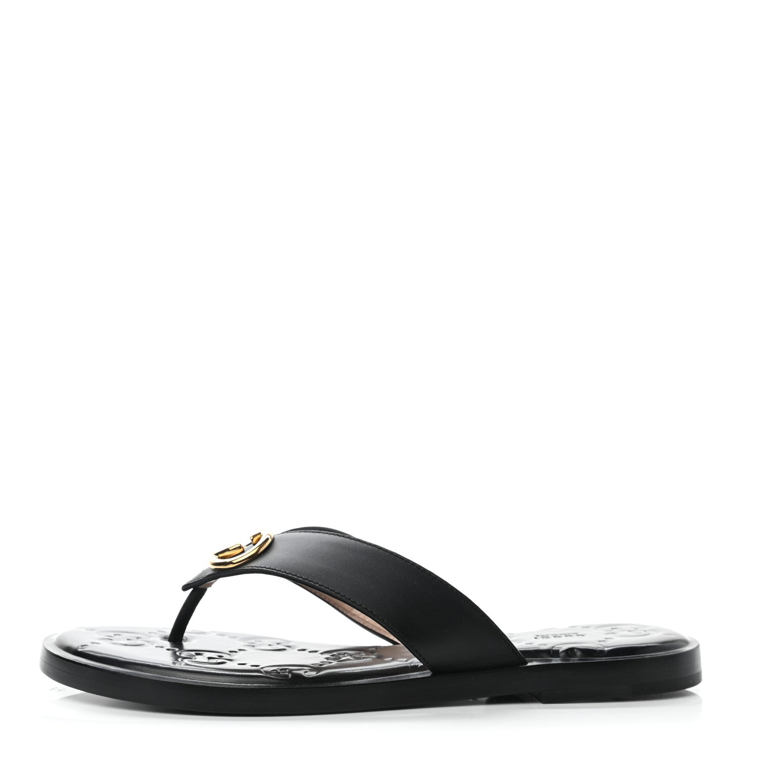 Gucci Lifford Calfskin GG Monogram Embossed Interlocking G 5mm Thong Sandals 38.5 Black 1 of 7
