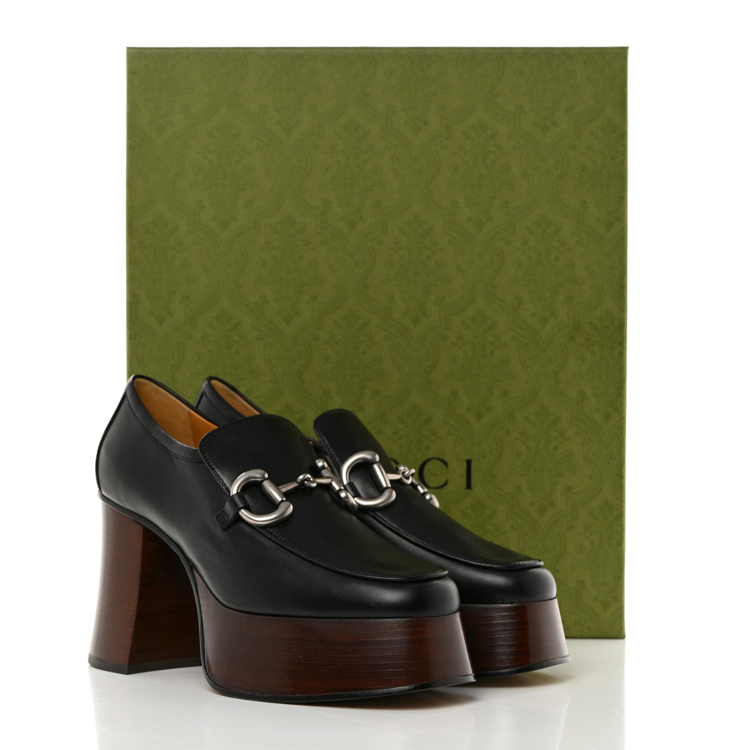 Gucci Malaga Kid Horsebit Platform Loafers 37.5 Black 9 of 9