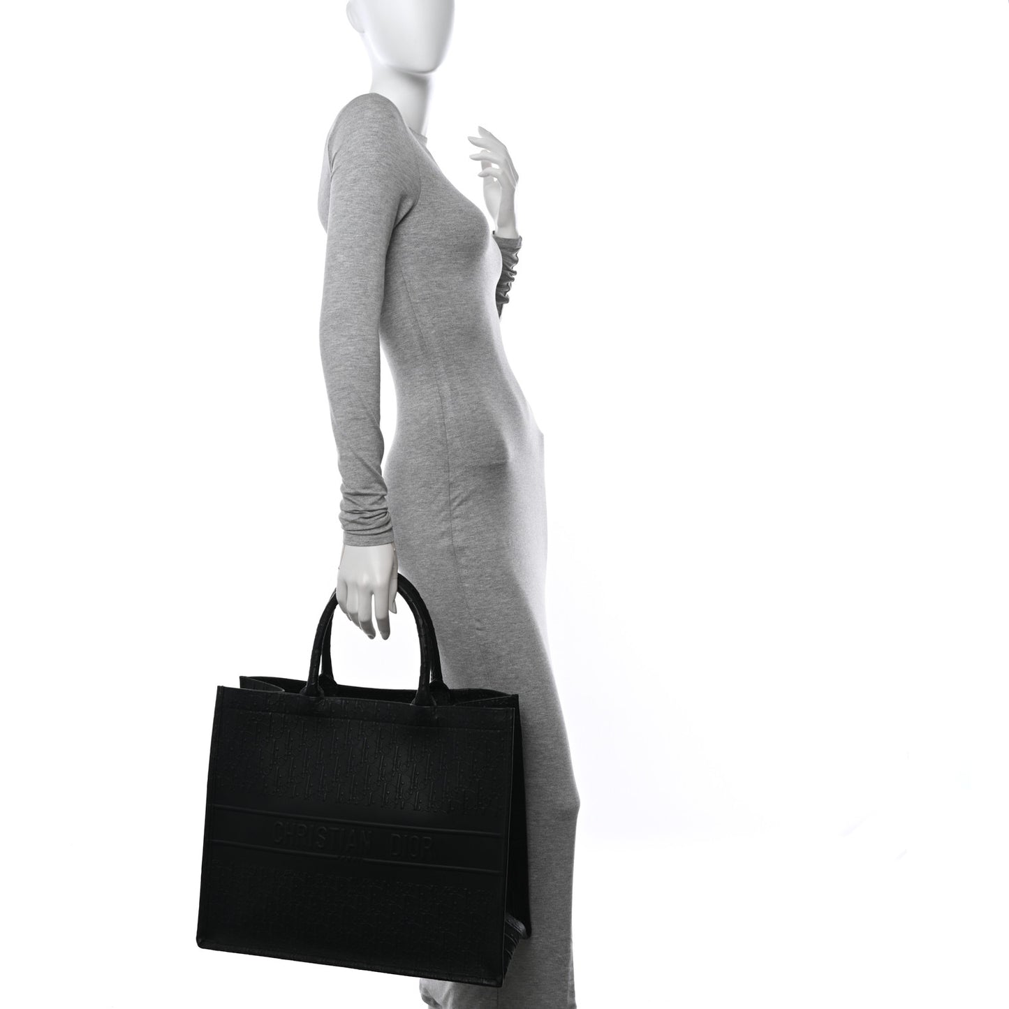 Oblique Calfskin Embossed Large Book Tote Black