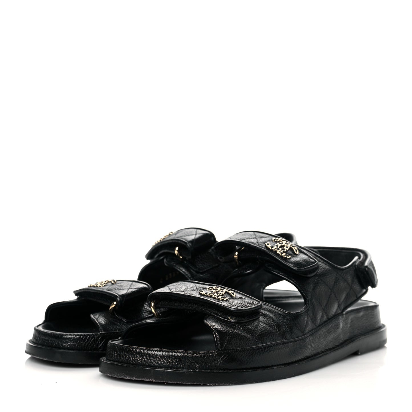 Grained Calfskin Velcro Dad Sandals 40 Black